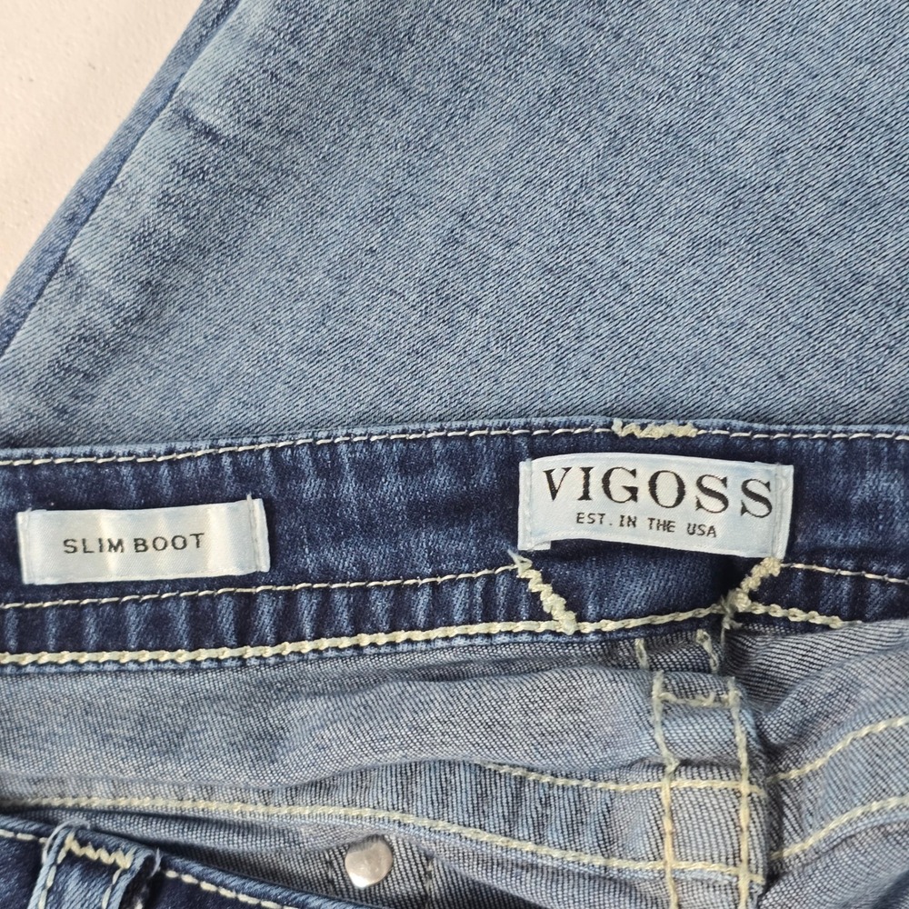 Vigoss Slim Boot Jeans Women 20 Medium Wash Embroidered Flap Pocket Blue Denim - Picture 7 of 9